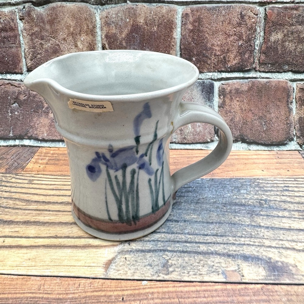Studio Art Hand Thrown Reynolds Pottery Vase Mug Pitcher Iris Botanical Vintage